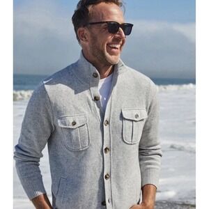 NEW Collars and Co Napoli Cardigan Sweater Gray Wool Cashmere Mens Size XL